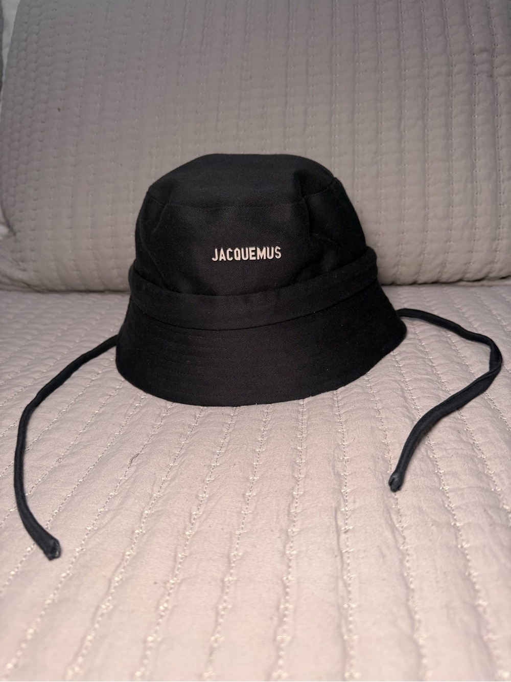 Jacquemus Black Logo Bucket Hat with Chin Straps